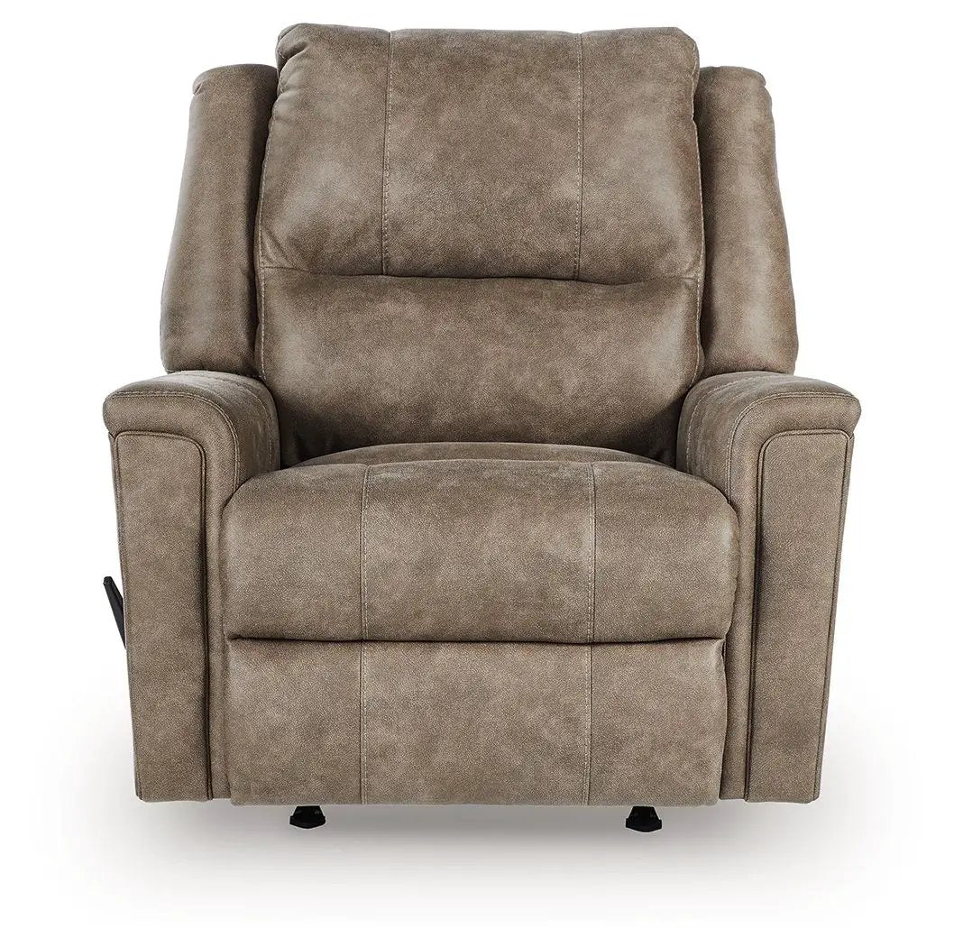 Rocker recliner Lixtowel by Unique Piece Furniture in taupe-brown fabric with plush cushioned arms on Tampa Home & Garden Store