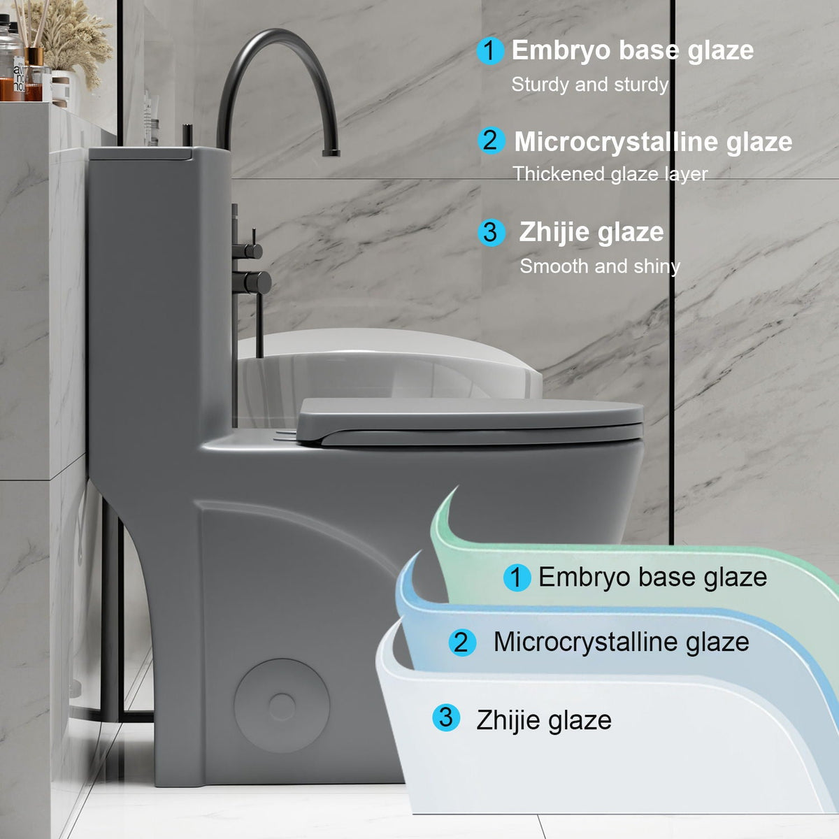 HouseOfZazla 1-piece ADA-height toilet in gray with Tornado Dual-Flush system on Tampa Home & Garden Store