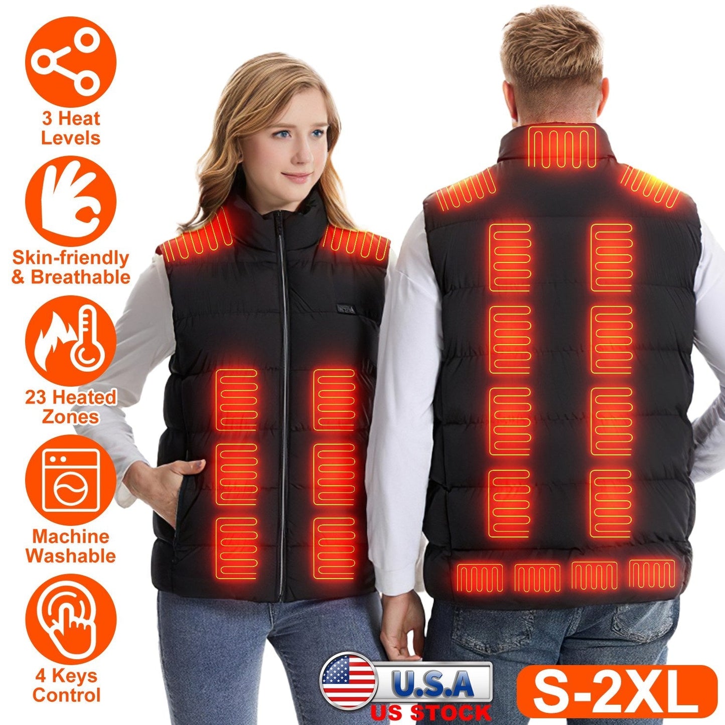 GemGear heated vest for men and women with 23 heating zones, USB powered, machine washable on Tampa Home & Garden Store