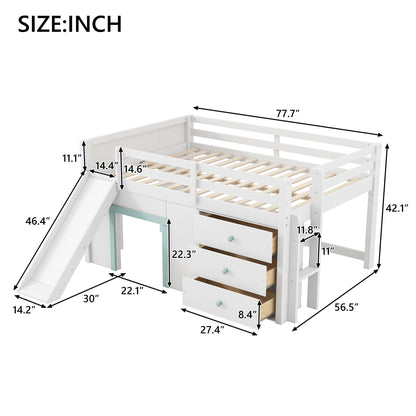 White modern low loft bed with slide, 3 storage drawers, and 2 doors by HouseOfZazla on Tampa Home & Garden Store