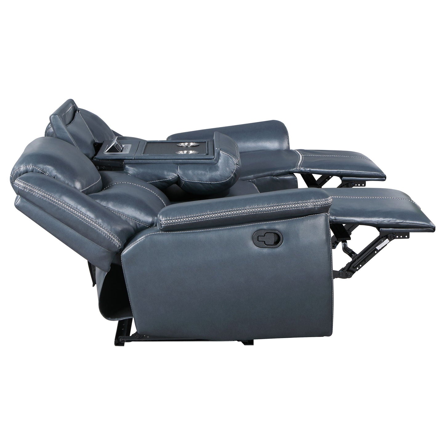 Blue Motion Reclining Sofa And Center Console