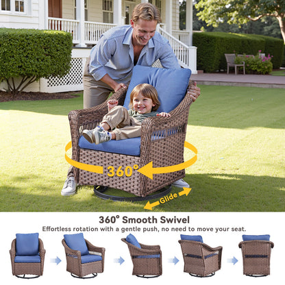 Outdoor Swivel Rocking Wicker Chairs Set of 2 with blue cushions by HouseOfZazla on Tampa Home & Garden Store