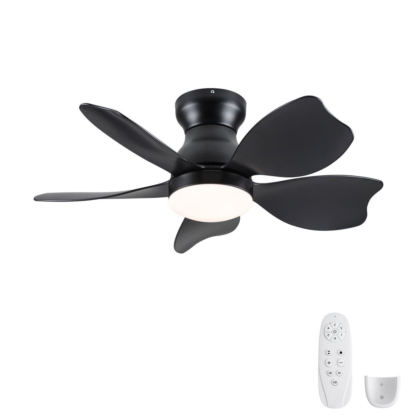Low Profile Flush Mount Ceiling Fan With Light, black finish, remote included, HouseOfZazla on Tampa Home & Garden Store