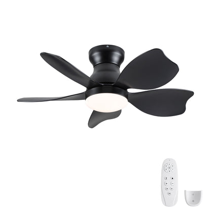 Low Profile Flush Mount Ceiling Fan With Light, black finish, remote included, HouseOfZazla on Tampa Home & Garden Store