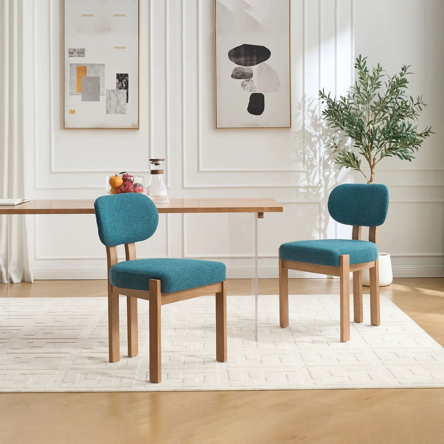 Dining chairs set 2, teal fabric seats with ergonomic backrest by Unique Piece Furniture on Tampa Home & Garden Store