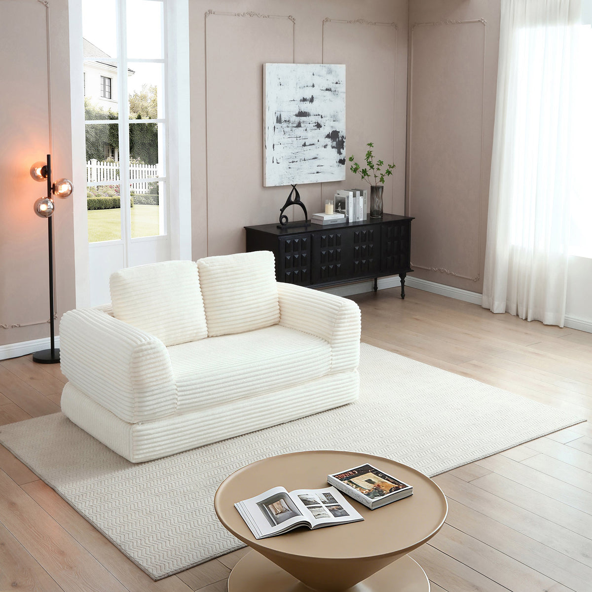 Folding Corduroy Sofa Bed with Removable Covers
