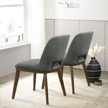 Modern dining chairs set of 2 in gray upholstery with walnut wood bases on Tampa Home & Garden Store
