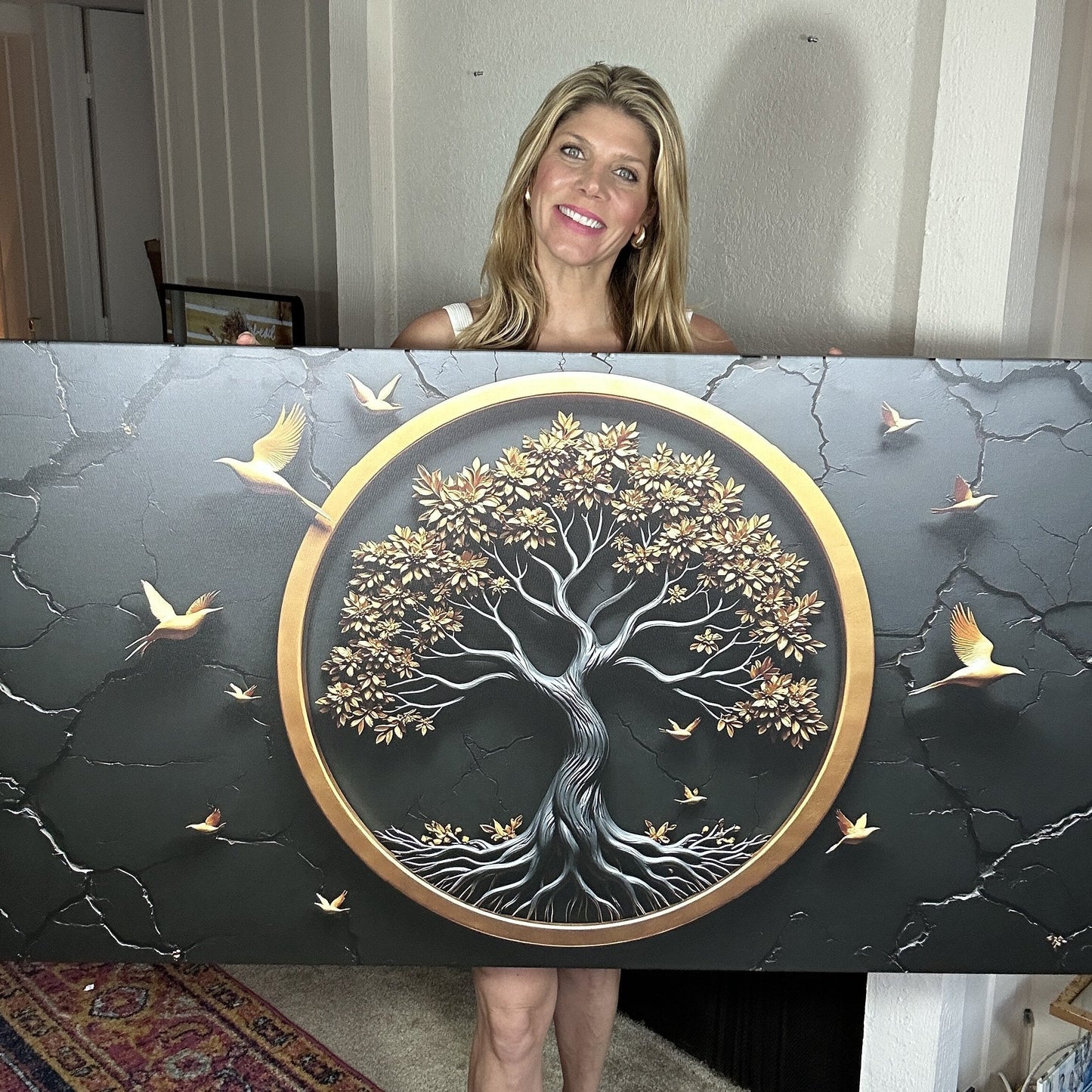 3D Celtic Tree of Life Wall Art IV canvas by Tailored Canvases, circular tree and gold ring on Tampa Home & Garden Store