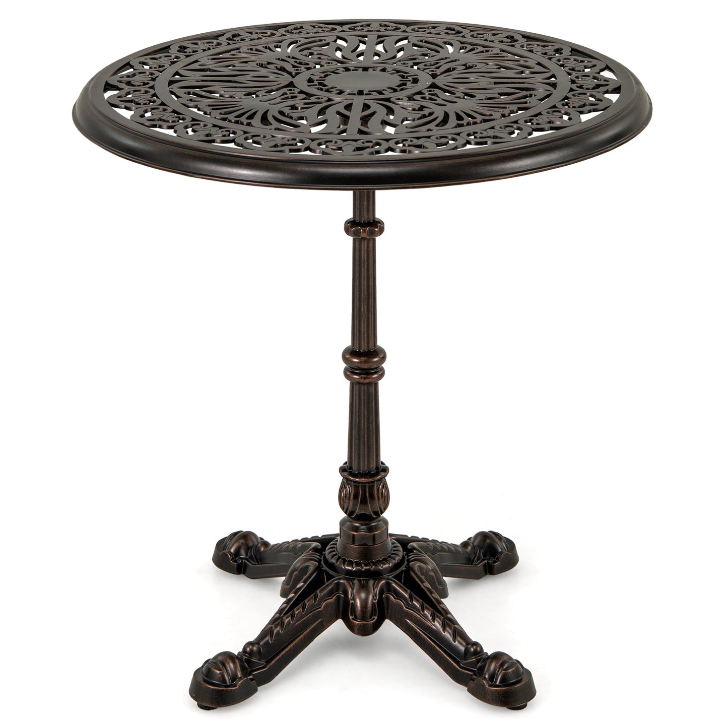 27Inch Round Cast Aluminum Patio Bistro Table with Hollow Top-Copper