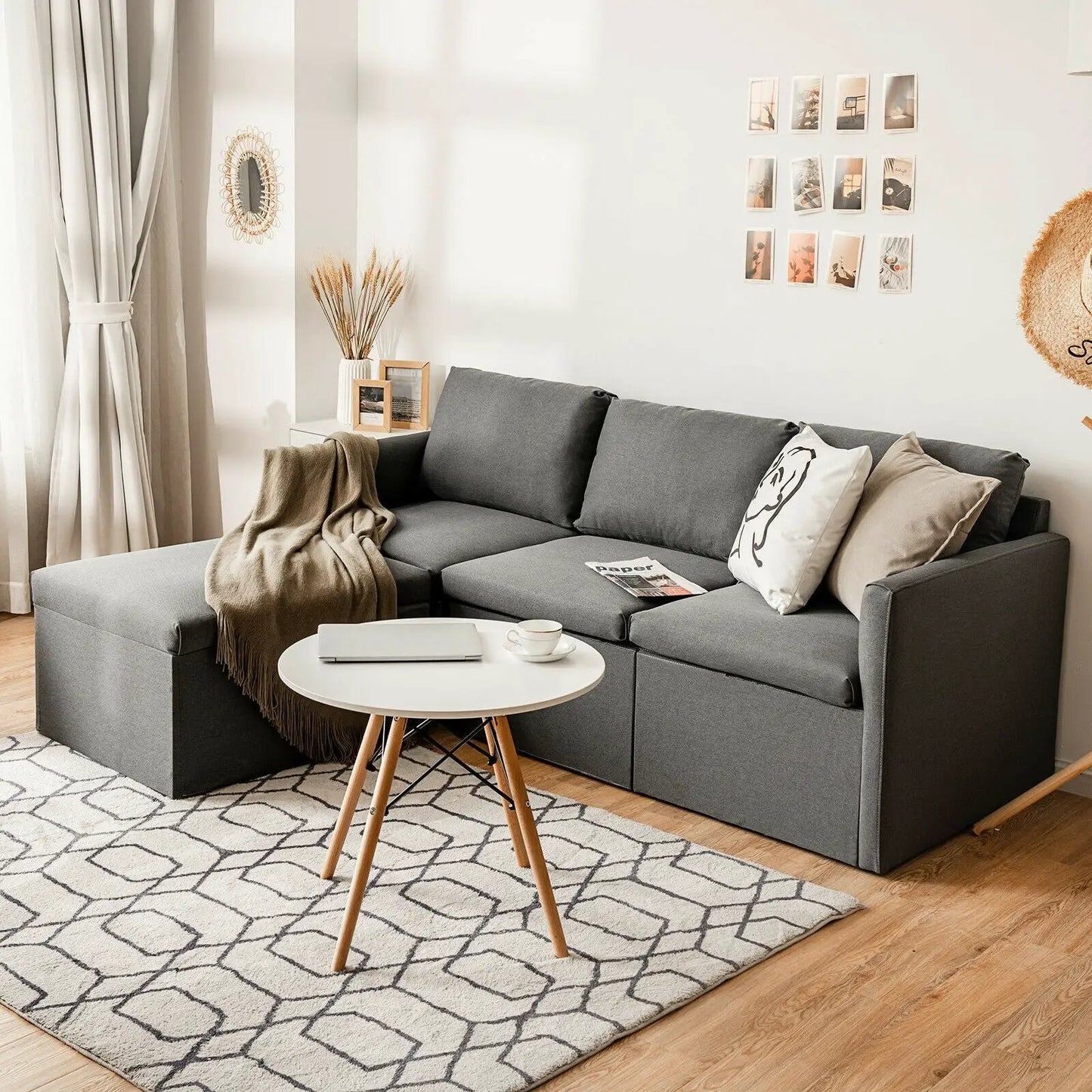 Convertible L-Shaped Sofa with Reversible Chaise