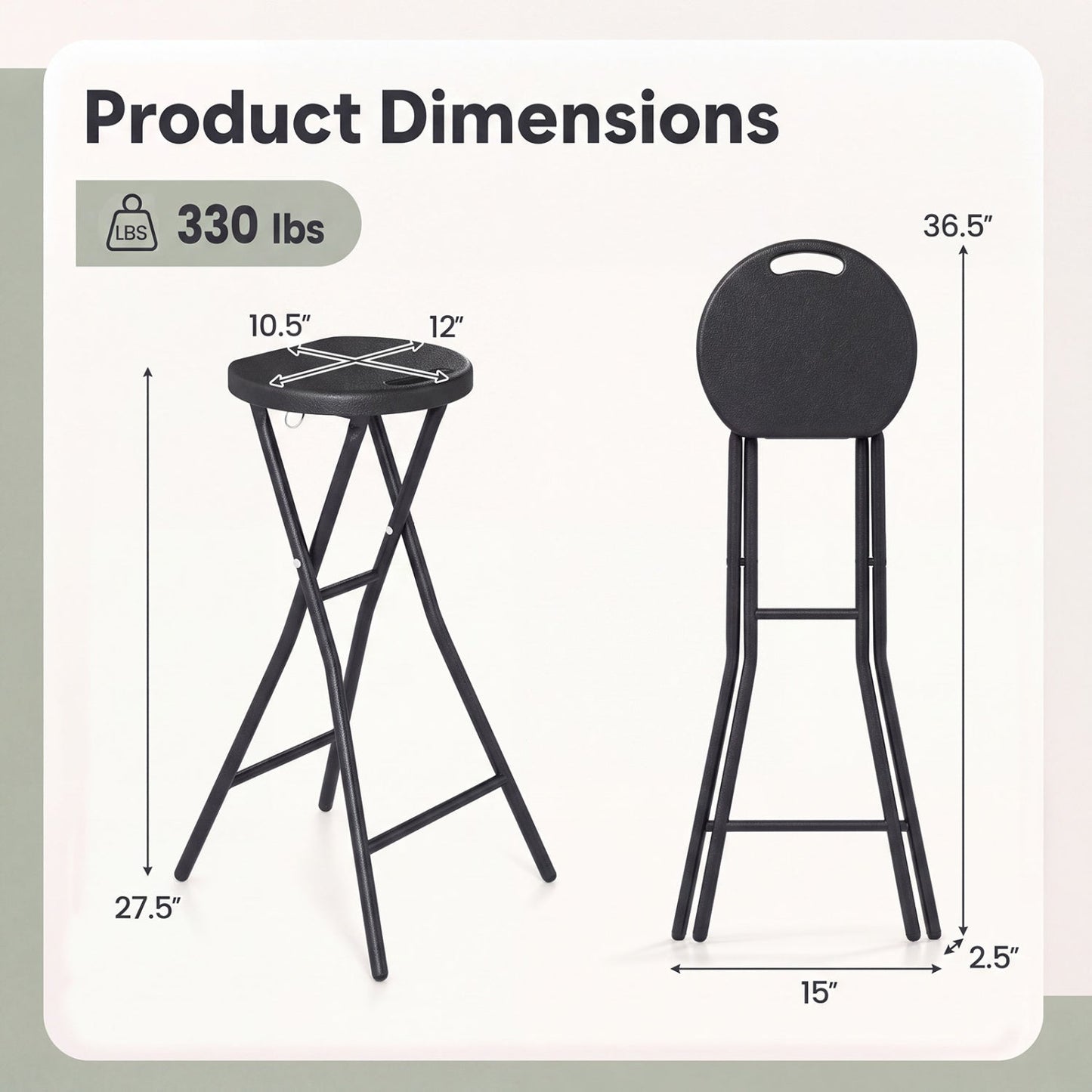 DirectDeals folding bar stools with HDPE seats and carry handles, black metal frames, 2 stools on Tampa Home & Garden Store