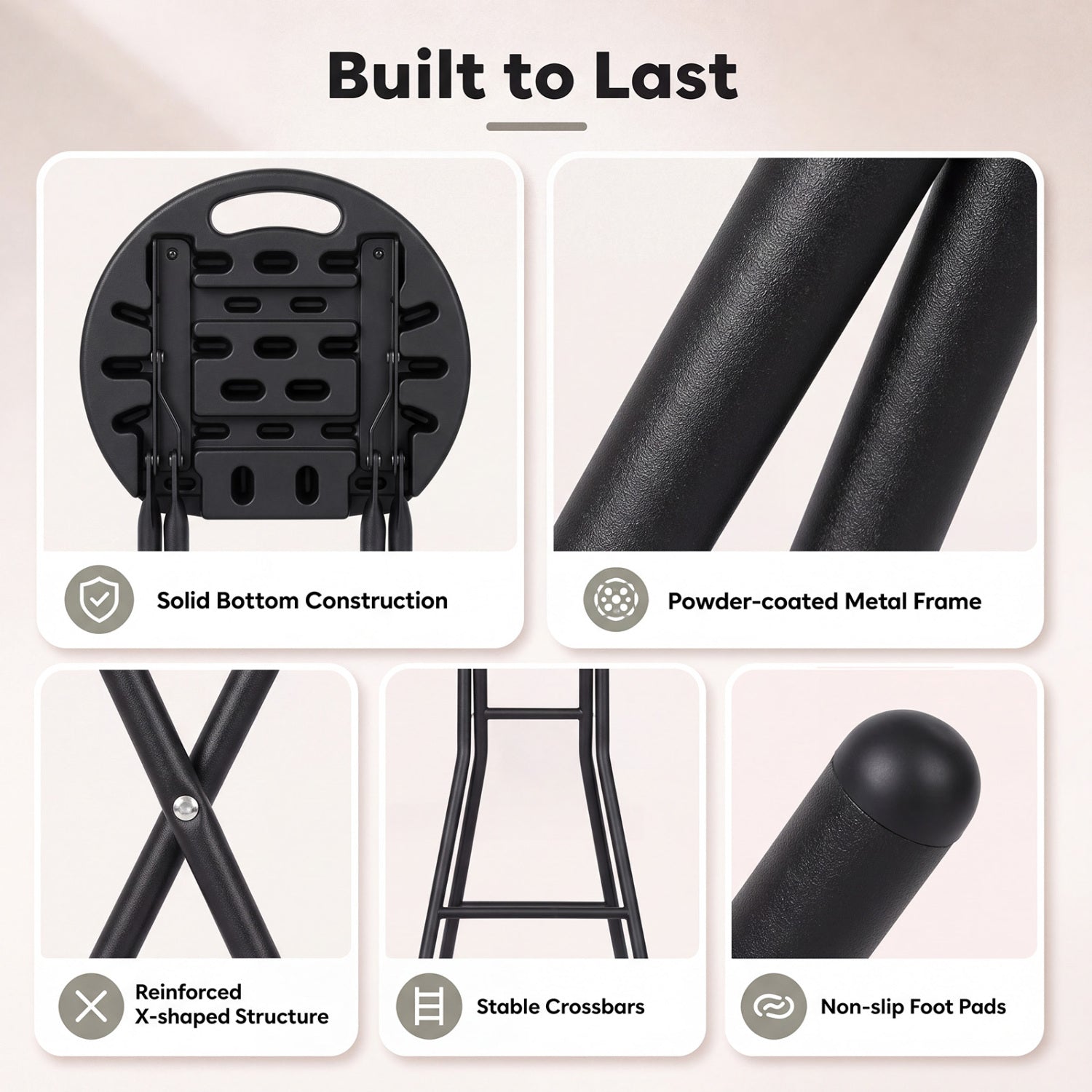 27.5in folding bar stool with HDPE seat and carry handle, powder-coated black frame DirectDeals on Tampa Home & Garden Store