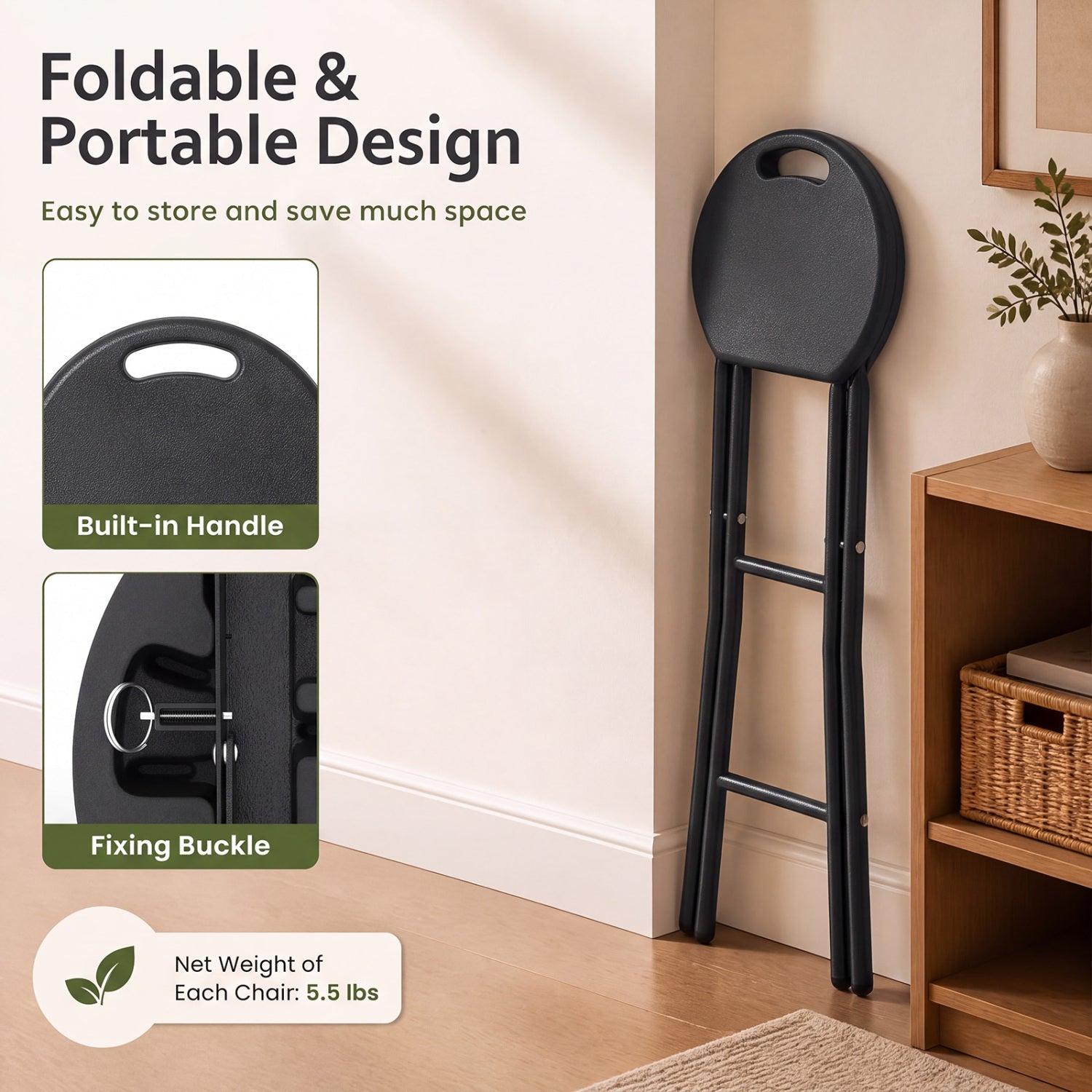 27.5in folding bar stool with black HDPE seat and carry handle, steel frame DirectDeals on Tampa Home & Garden Store