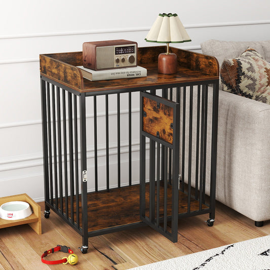 27.5 Inch Dog Crate Furniture with Wheels for Small Dogs and Puppies-Rustic Brown - Tampa Home & Garden Store