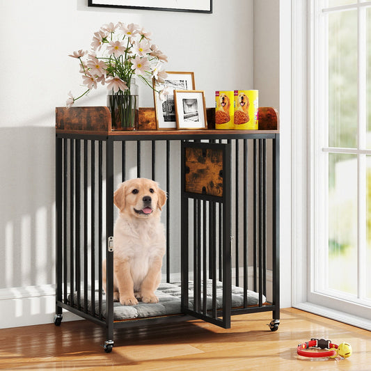 27.5 Inch Dog Crate Furniture with Wheels for Small Dogs and Puppies-Rustic Brown - Tampa Home & Garden Store
