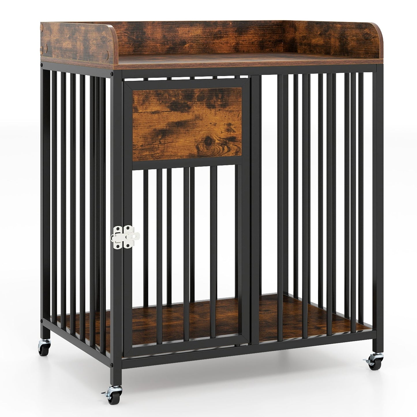 27.5 Inch Dog Crate Furniture with Wheels for Small Dogs and Puppies-Rustic Brown