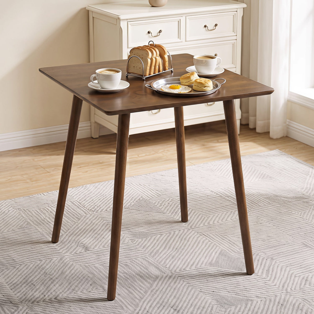 27.5-in square walnut dining table for 2-4 people with tapered legs on Tampa Home & Garden Store