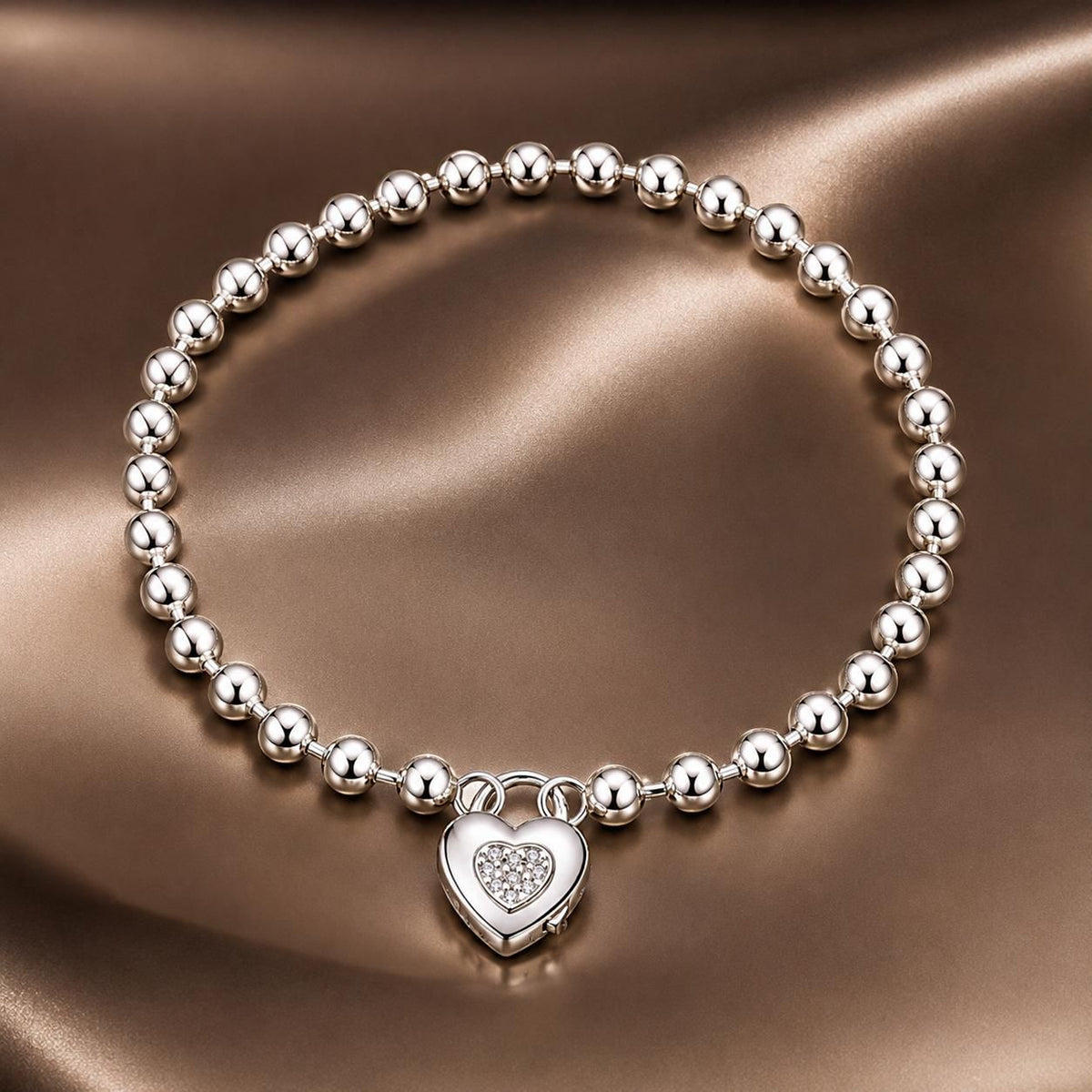 Sterling silver bracelet with pave CZ heart charm, platinum plated, 17cm by Bids.com on Tampa Home & Garden Store