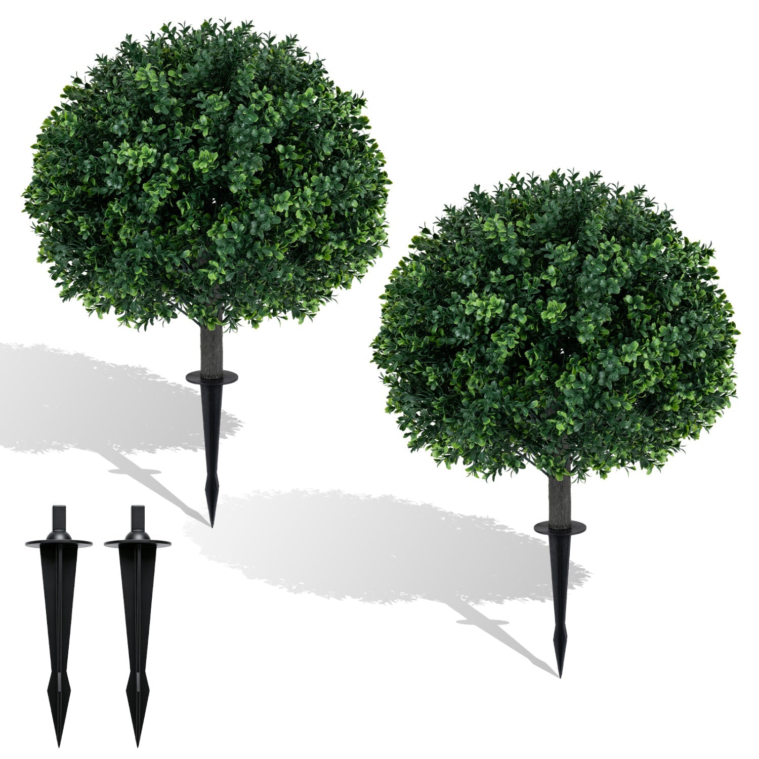 Artificial Boxwood Topiary Trees 27 inch tall DirectDeals, set of 2 with ground spikes on Tampa Home & Garden Store