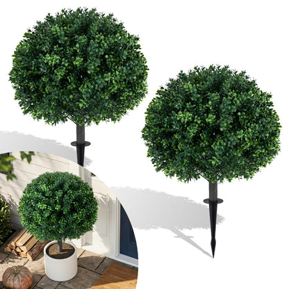 Artificial boxwood topiary trees 27 in set of 2 with ground spikes green DirectDeals on Tampa Home & Garden Store