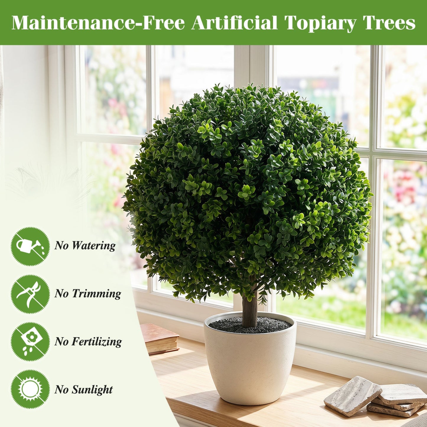 Artificial Boxwood Topiary Trees, 27in, set of 2, green DirectDeals on Tampa Home & Garden Store