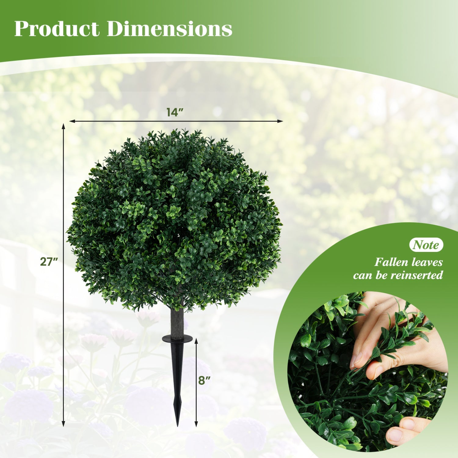 Artificial boxwood topiary trees 27 in tall 2-pack with spikes DirectDeals green foliage on Tampa Home & Garden Store