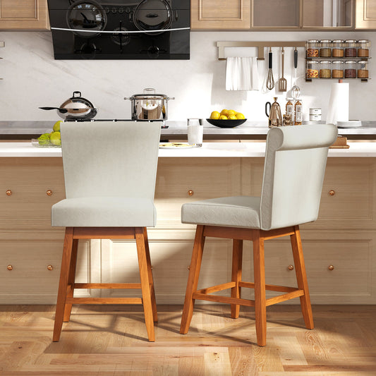 27 Inch Counter Height Bar Chairs with Rubber Wood Legs Set of 2-Beige - Tampa Home & Garden Store