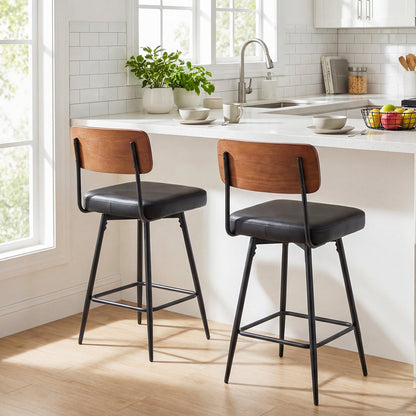 27 Inch Padded Counter Barstools Set of 2 with Metal Legs