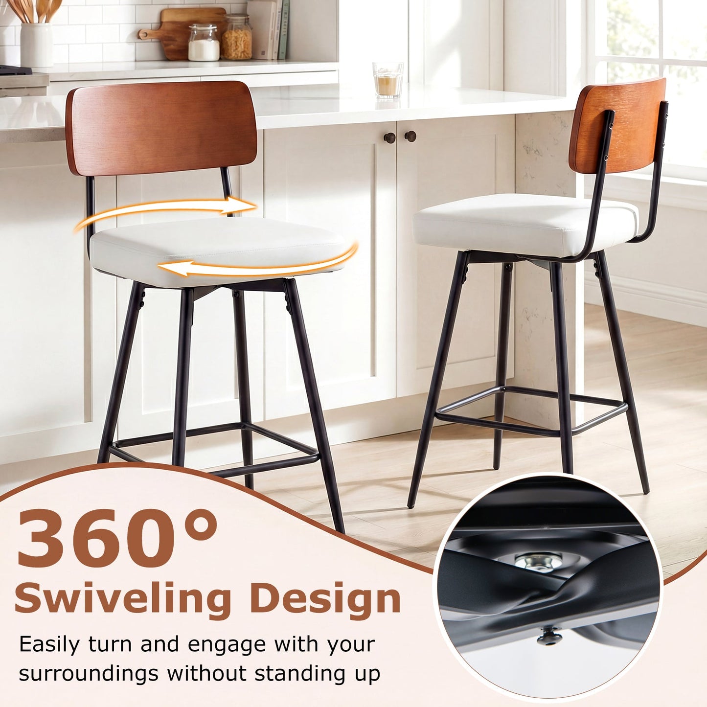 27 Inch Padded Counter Barstools Set of 2 with Metal Legs