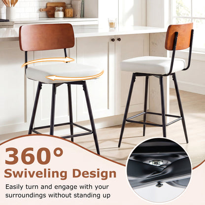 27 Inch Padded Counter Barstools Set of 2 with Metal Legs