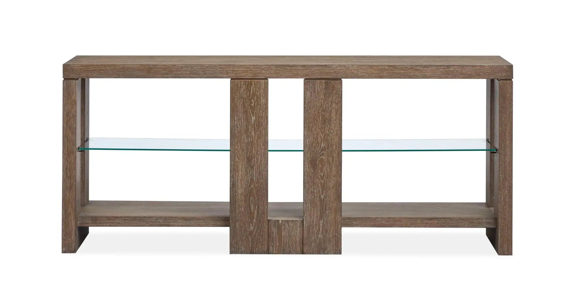 Cypress Console Sofa Table spiced brown wood with a glass shelf on Tampa Home & Garden Store