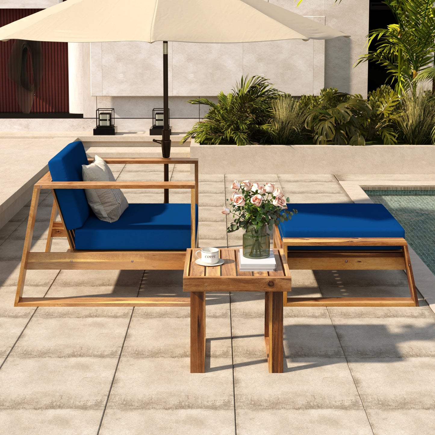 Acacia Wood Outdoor Lounge Set and Ottoman