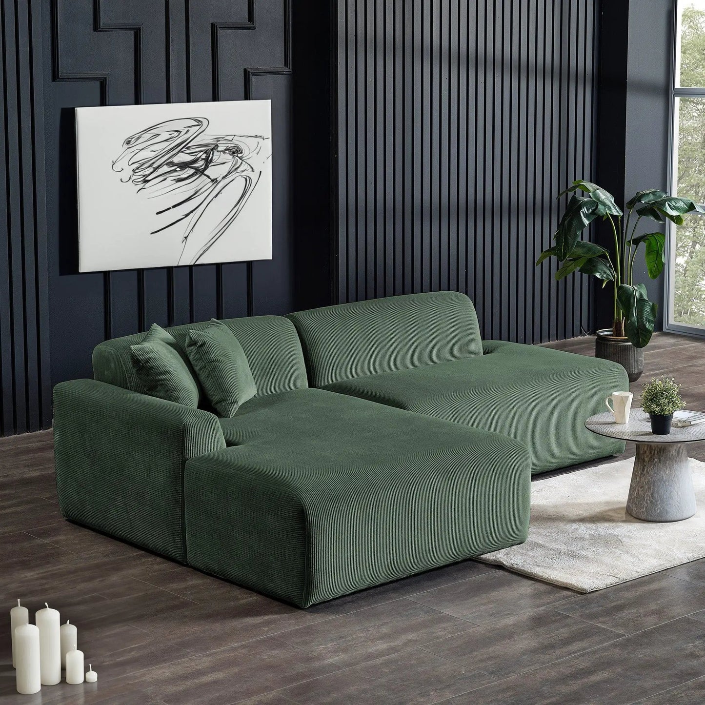 Mar stationary sectional sofa in dark green ribbed fabric by Unique Piece Furniture on Tampa Home & Garden Store