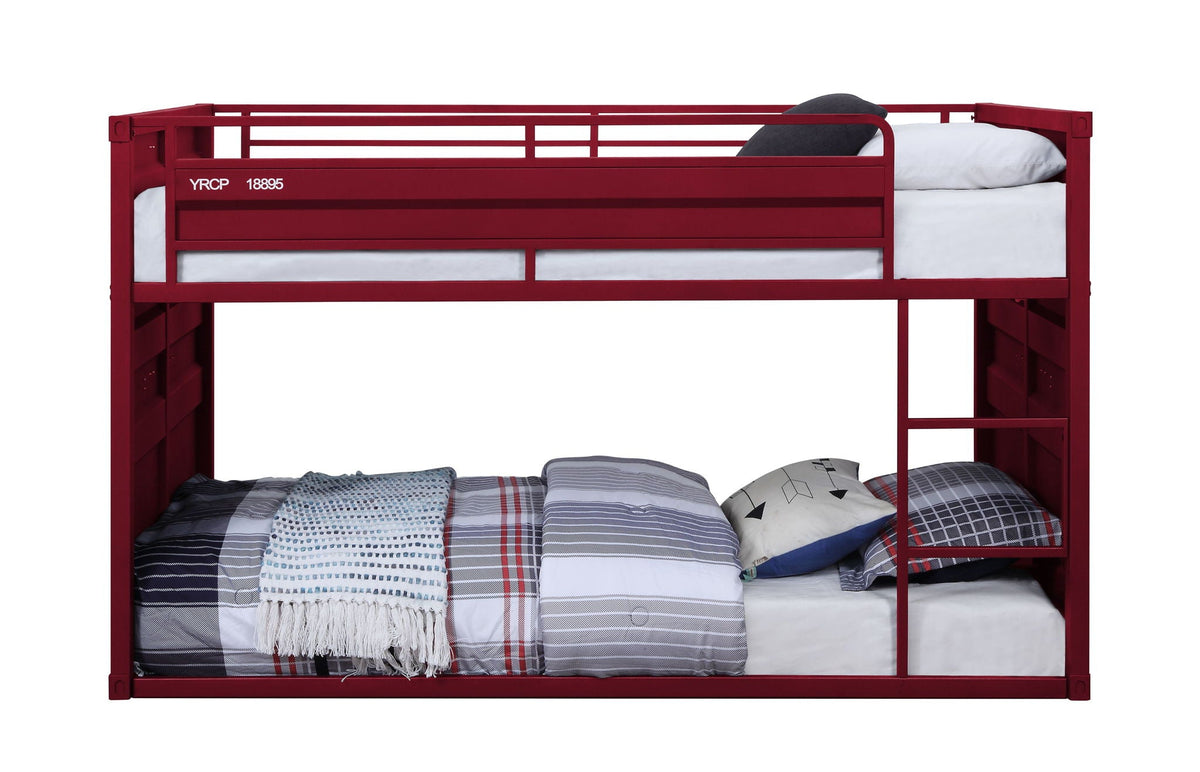 Cargo Twin Over Twin Bunk Bed red metal frame with top guard rails by HouseOfZazla on Tampa Home & Garden Store
