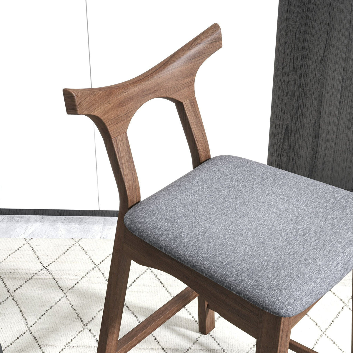 Upholstered square bar chair set with solid wood frame in dark gray fabric, HouseOfZazla pair on Tampa Home & Garden Store