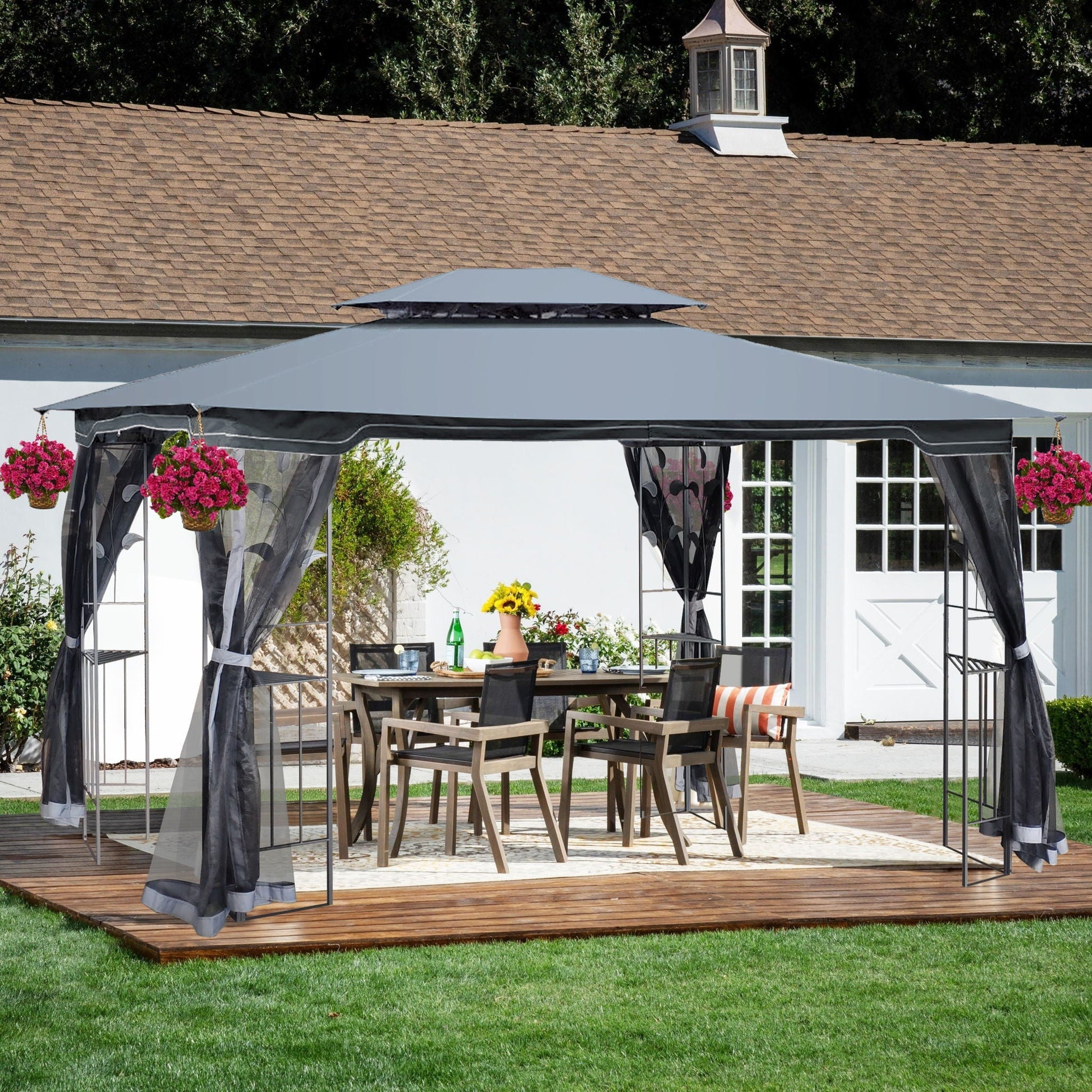 Patio gazebo tent with ventilated double roof, mosquito net, gray canopy by HouseOfZazla on Tampa Home & Garden Store