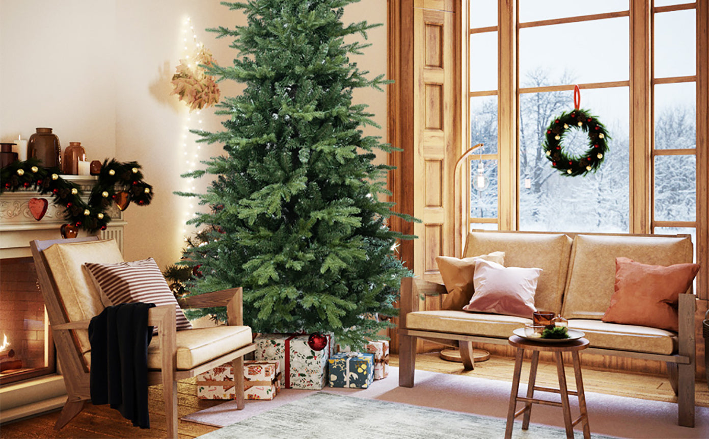 4ft green PVC and PE Christmas tree with 919 tips by HouseOfZazla in a cozy living room on Tampa Home & Garden Store