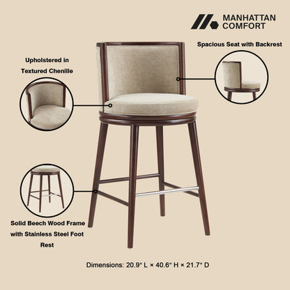 Evalyn Barstool beige textured chenille upholstery on a solid beech wood frame on Tampa Home & Garden Store