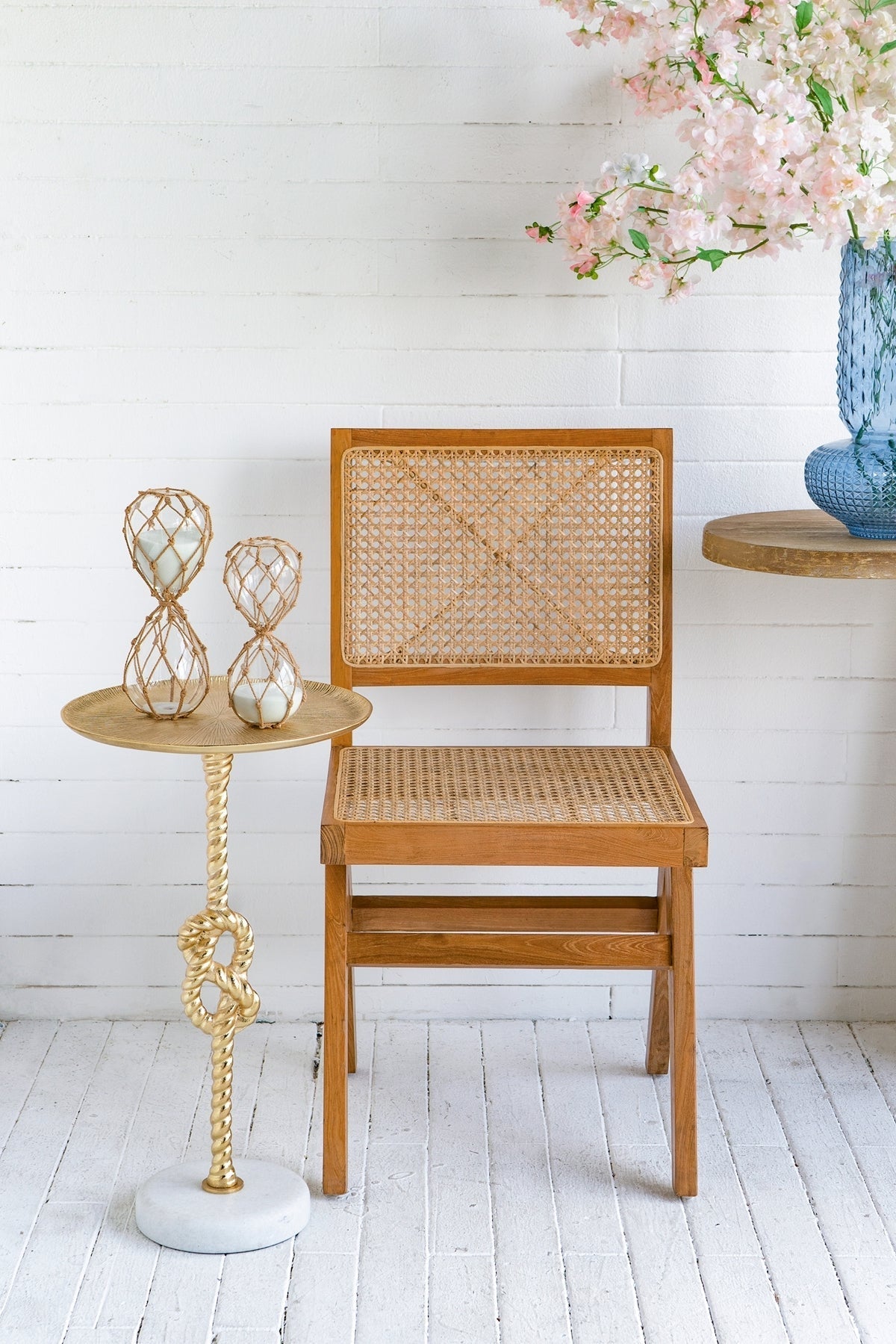 Gold end table with rope knot design and white marble base, 13.8x13.8x24, HouseOfZazla on Tampa Home & Garden Store