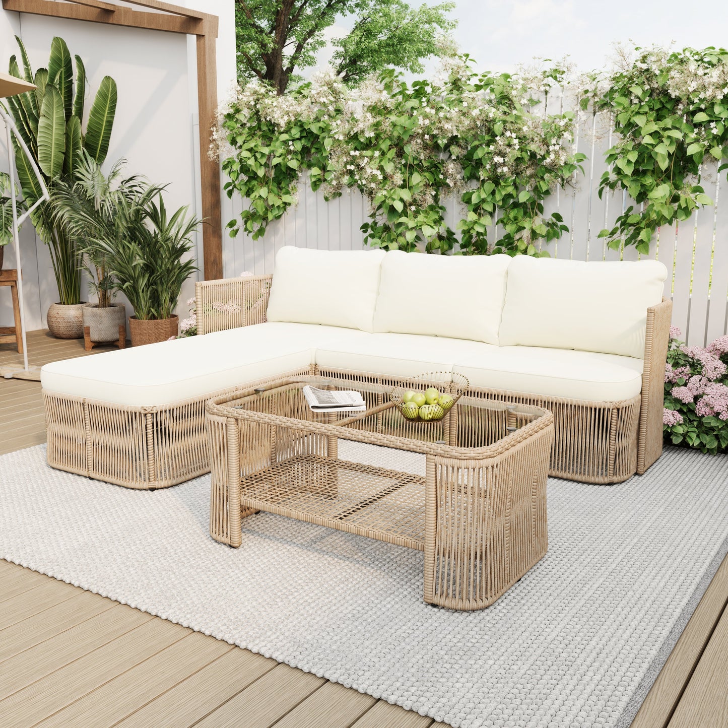 Outdoor PE Rattan Patio Set and Iron Frame