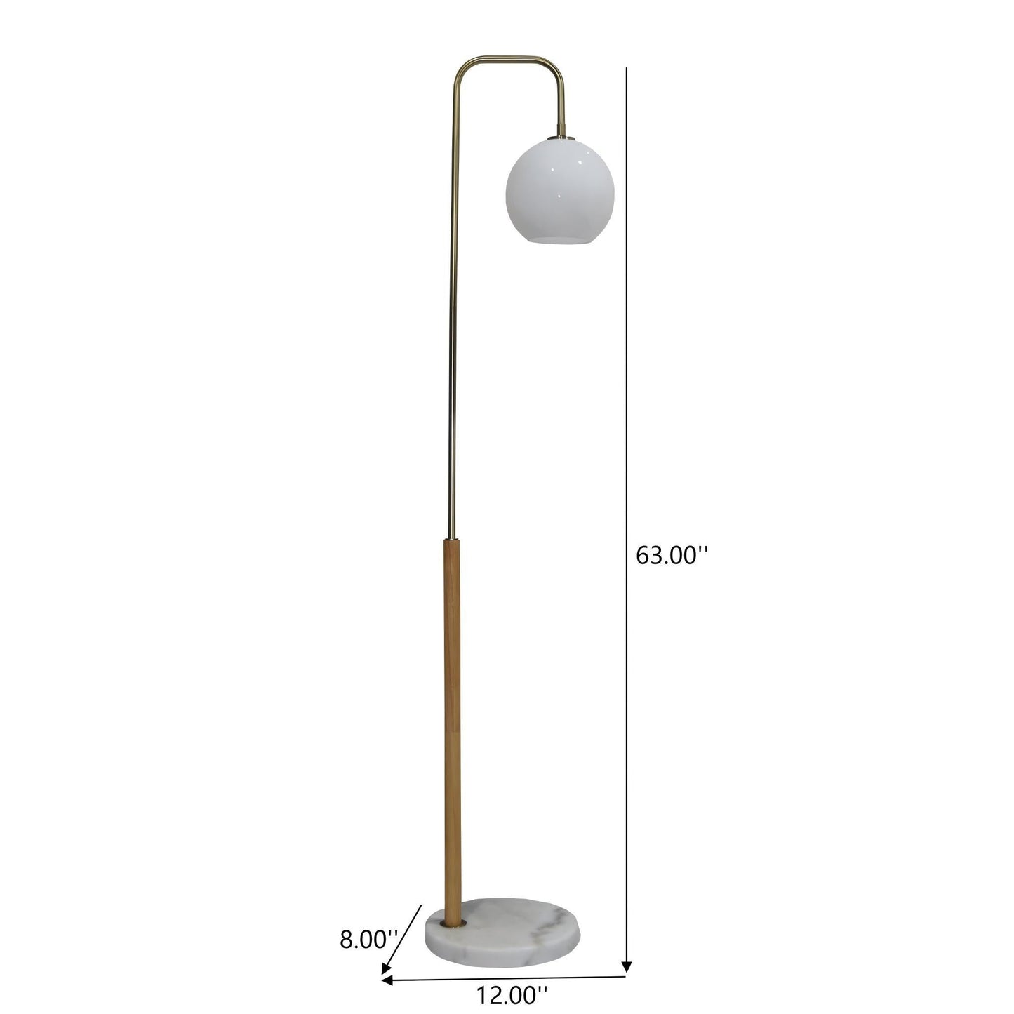 Tall Corner Floor Lamp by HouseOfZazla with brass arc, white glass globe shade and marble base on Tampa Home & Garden Store
