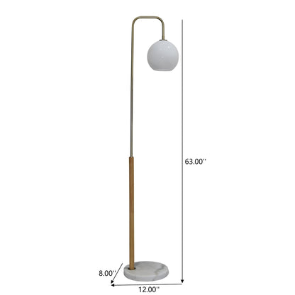 Tall Corner Floor Lamp by HouseOfZazla with brass arc, white glass globe shade and marble base on Tampa Home & Garden Store