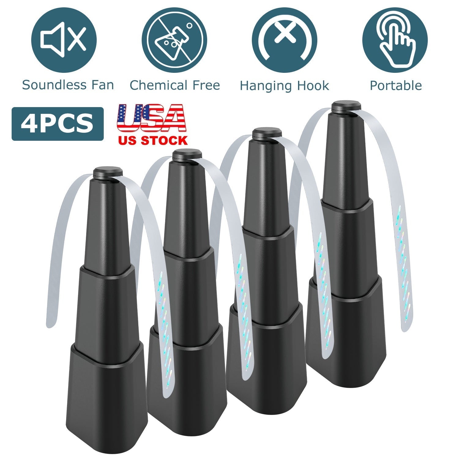 GemGear 4Pcs fly repellent fans, black table-top battery-powered bug deterrents with hooks on Tampa Home & Garden Store