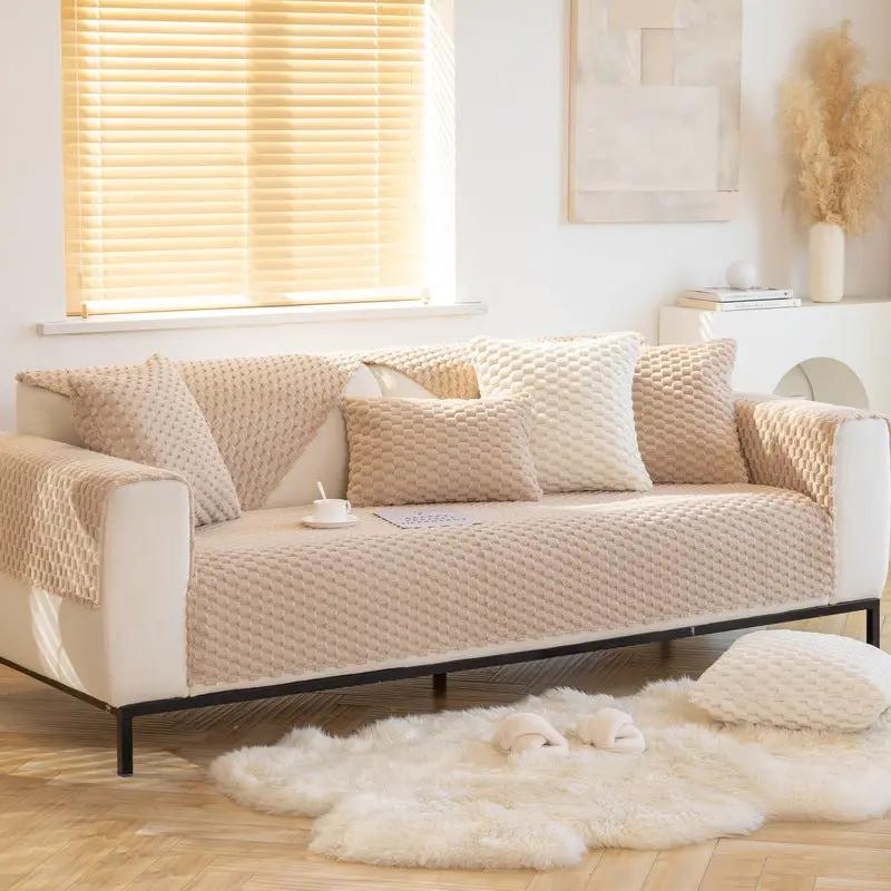 Plush non-slip dustproof warm thickening sofa cushion set in beige fabric by FLIPSTYLEZLLC on Tampa Home & Garden Store