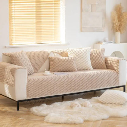 Plush non-slip dustproof warm thickening sofa cushion set in beige fabric by FLIPSTYLEZLLC on Tampa Home & Garden Store