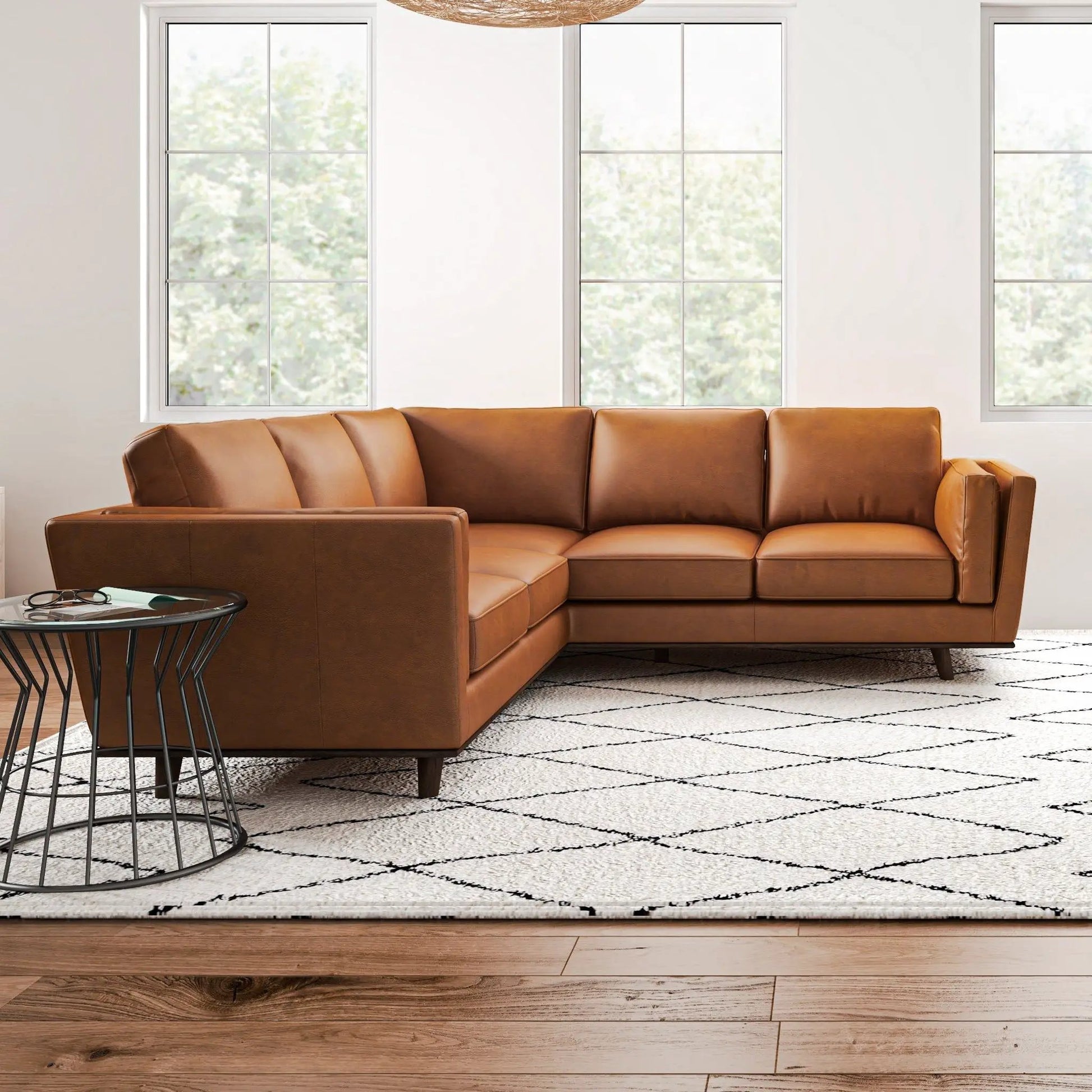 Erman Corner Sofa tan leather stationary sectional by Unique Piece Furniture on Tampa Home & Garden Store
