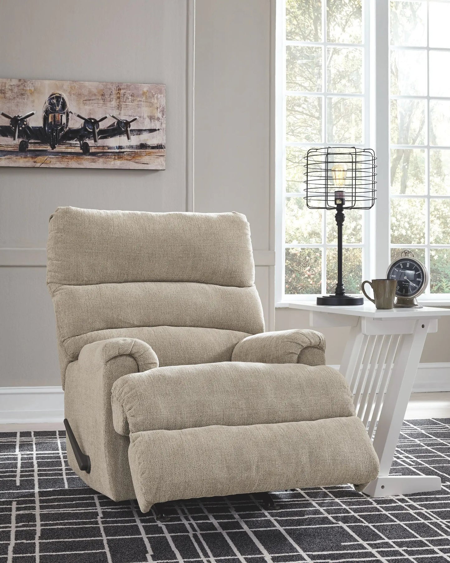 Man Fort rocker recliner beige fabric upholstery by Unique Piece Furniture on Tampa Home & Garden Store