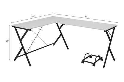 Dazenus Computer Desk L-shaped white tabletop with black X-frame legs by HouseOfZazla on Tampa Home & Garden Store