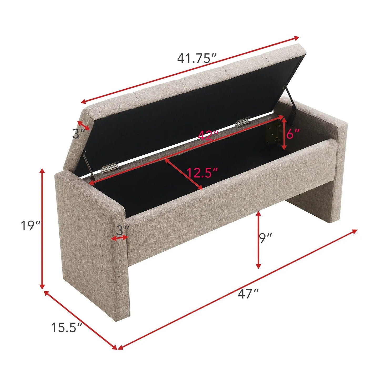 Modern upholstered bed end storage bench beige fabric with lift-top lid by Unique Piece Furniture on Tampa Home & Garden Store