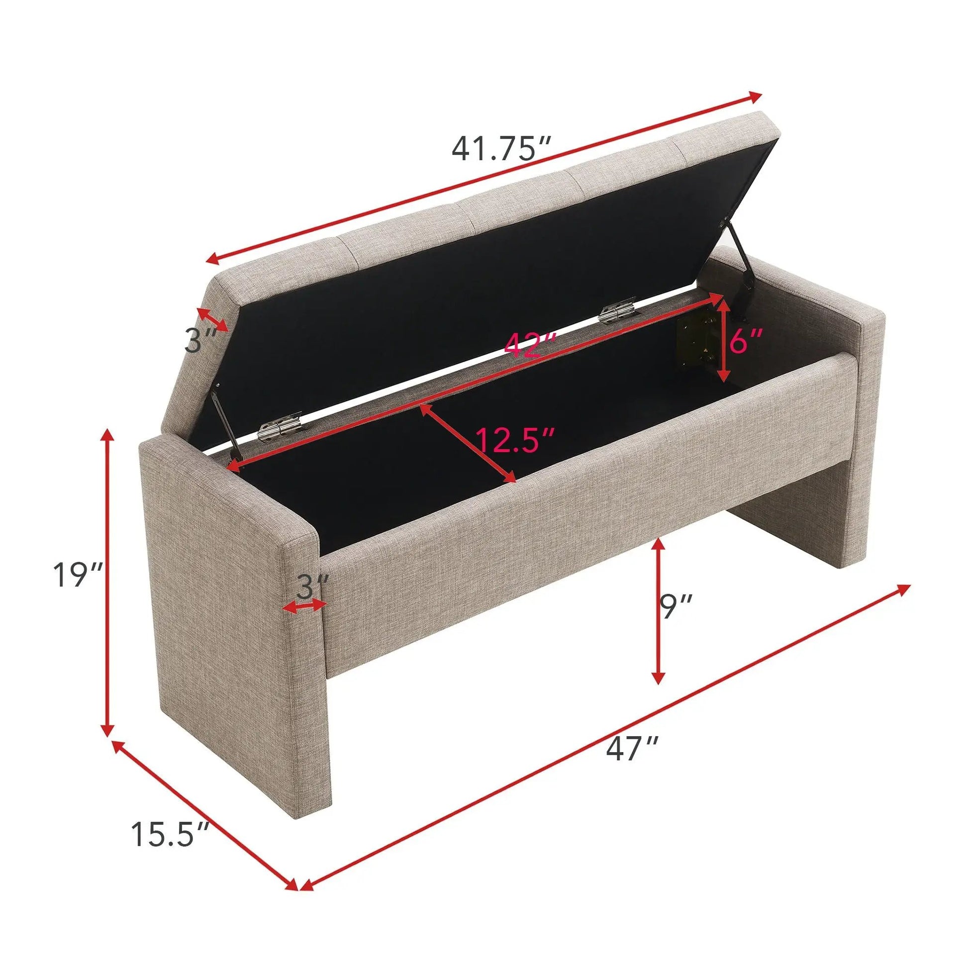 Modern upholstered bed end storage bench beige fabric with lift-top lid by Unique Piece Furniture on Tampa Home & Garden Store